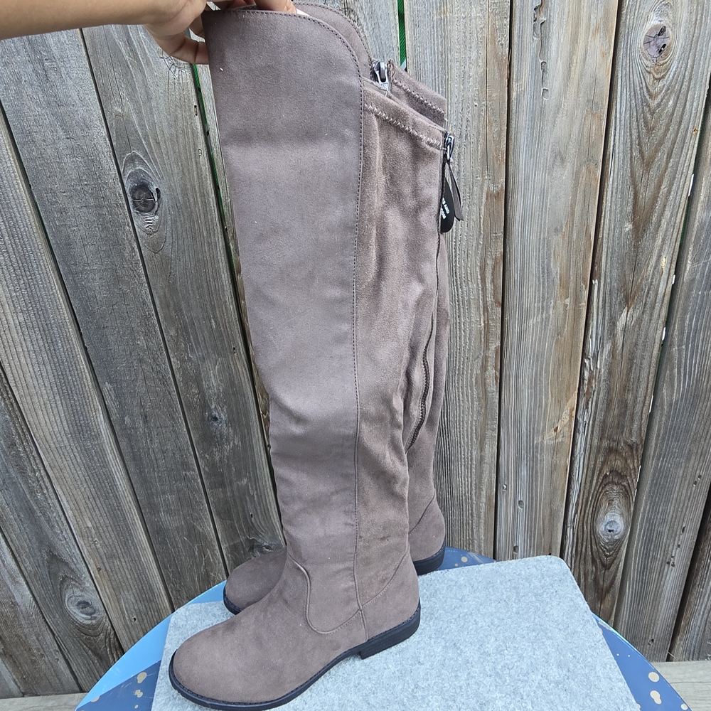 Style & Co.Style Womens Hayley Faux Suede Zipper Riding Boots Taupe Sz 6.5 - Picture 3 of 13
